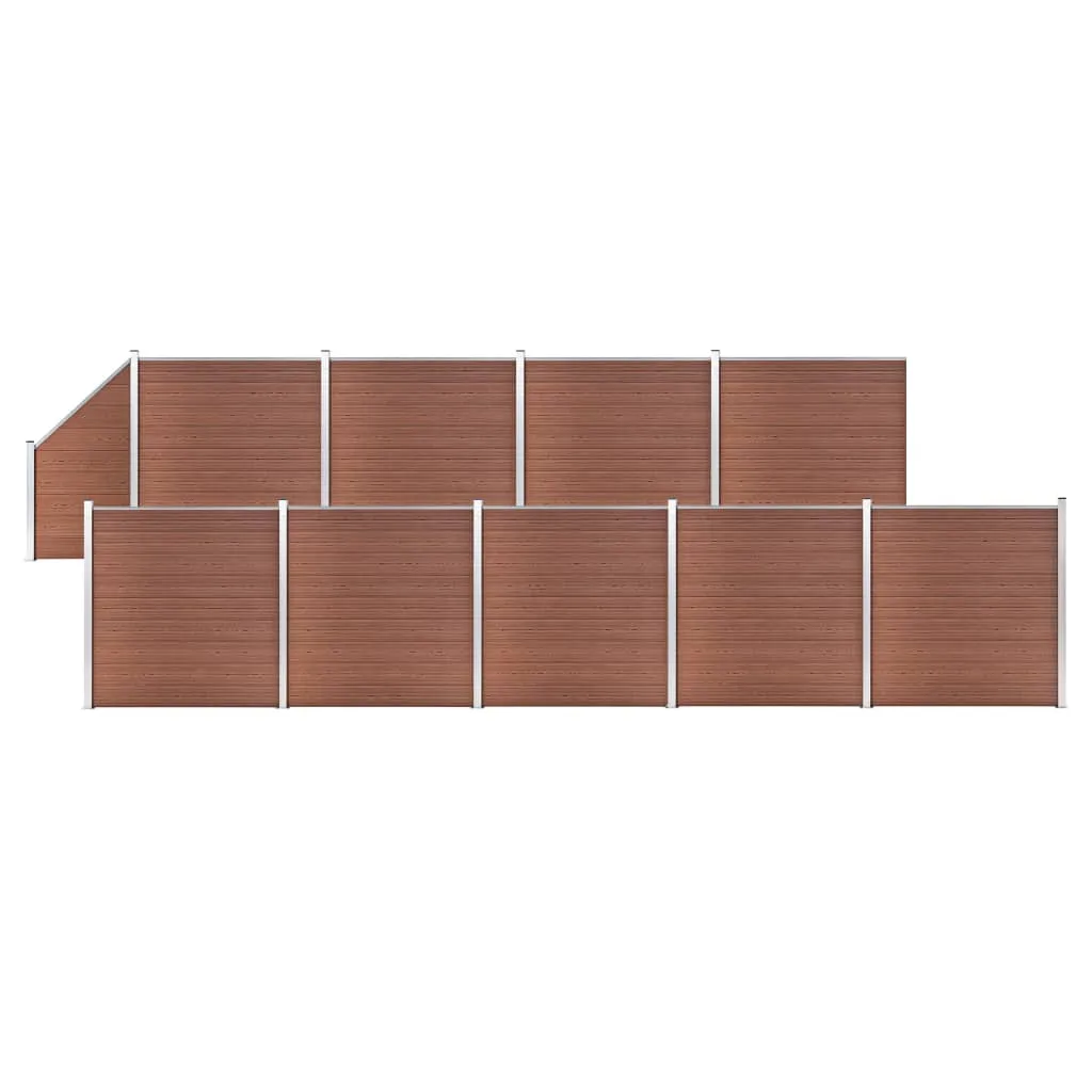 WPC Zaunpaneel-Set Gartenzaun Sichtschutzwand Zaunblende 9 Quadrate + 1 Schräge 1657x186 cm Braun